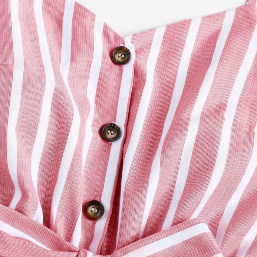 Pink Striped Romper With Button & Bow Detail - Picture 3 of 8